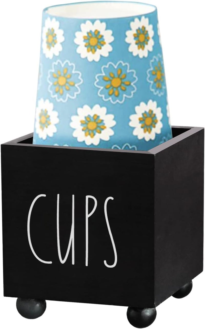 CHONIC Bathroom Cup Dispenser, Farmhouse Dixie Cup Holder, 3 oz 5 oz Paper Mouthwash Cup Storage Box, Wooden Disposable Cup Caddy, Water Dispenser Cup Holder for Counter top (Black) - Image 1